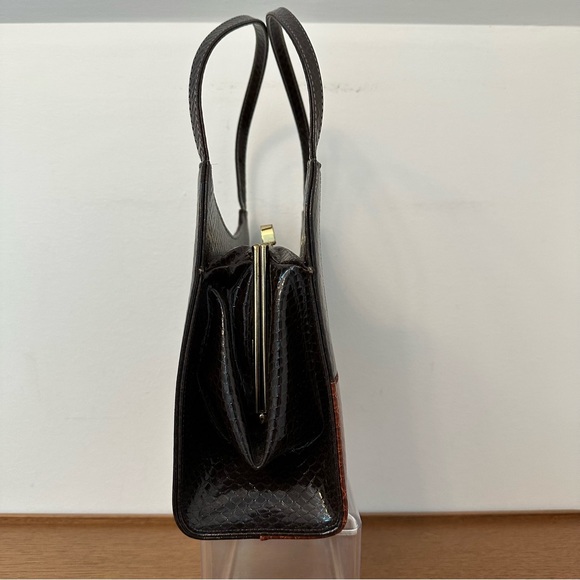 Vintage Air Step Handbag Brown Faux Snakeskin Patchwork Retro 60s 70s MCM - Picture 3 of 14